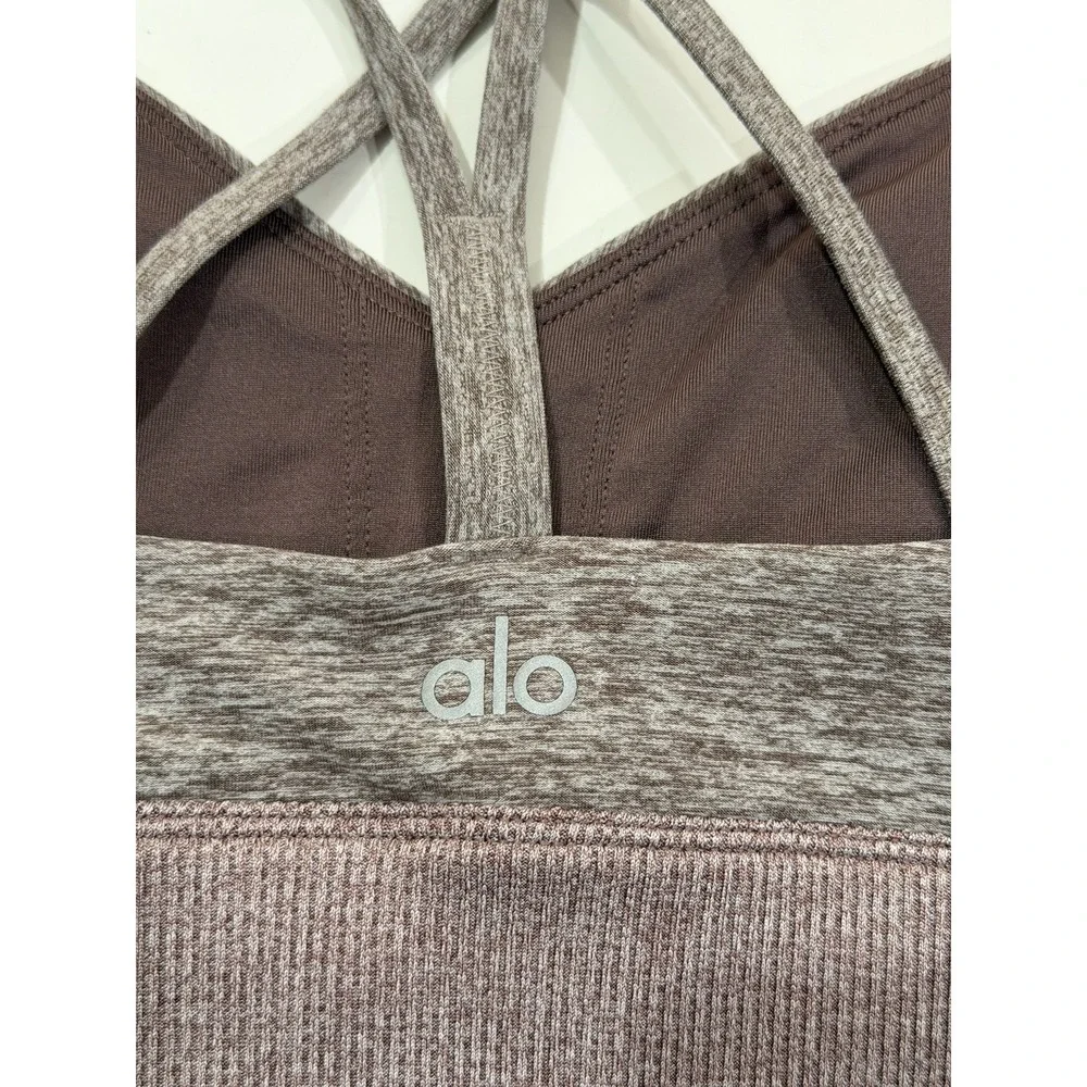 Alo Yoga Alosoft Lush Bra Dark Plum Heathered Strappy Back Sports Bra Size M